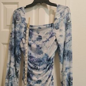SHEIN Blue and White Floral Long Sleeve Dress
